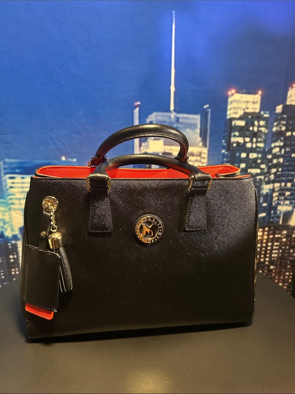 Black and Orange Satchel Handbag by MERCHANT